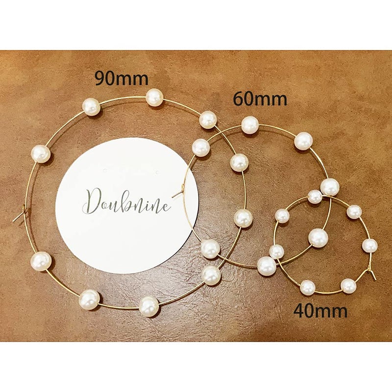 Doubnine Large Hoops Super Huge Circle Pearls Earrings Thin Dangle Gold Silver Elegant Wedding Women Accessories Jewelry Gift for Her (90mm gold) - Image 2